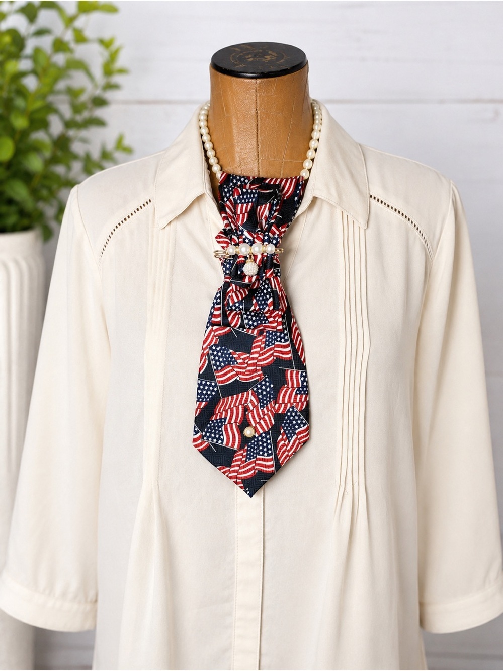Patriotic American Flag Upcycled Necktie Necklace | OOAK Statement Accessory